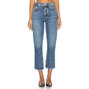 Agolde 'Riley' Blue High Rise Straight Crop Denim Jean Size 26